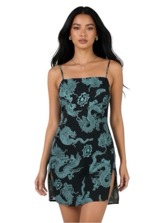 Motel Rocks Dresses & Skirts - Motel S mint/black dragon flower slip dress